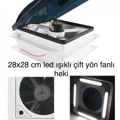 Led Işıklı Çift Yön Fanlı Sineklikli Karavan Tavan Heki 12v 28x28 Cm