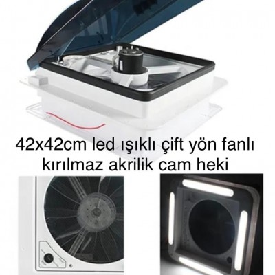 Led Işıklı Çift Yön Fanlı Sineklikli Karavan Tavan Heki 12v 42*42 Cm